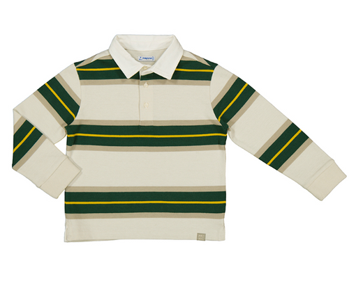 Mayoral - Green LS Striped Polo