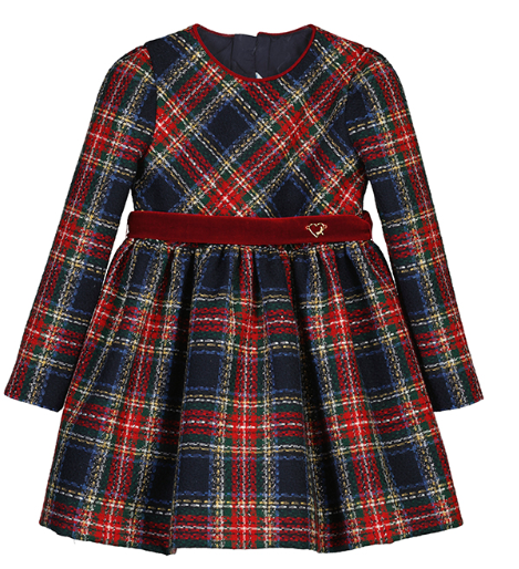 Mayoral- Red/ Navy Shimmer Plaid Dress