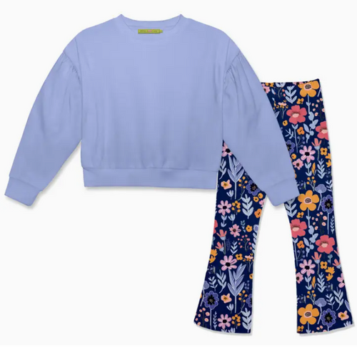 Milly Loves Lily - Periwinkle Top with Floral Flair Leggings