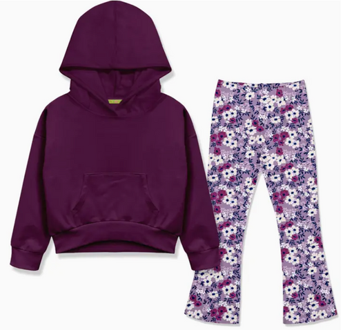 Milly Loves Lily - Plum Hoodie & Floral Flair Legging Set