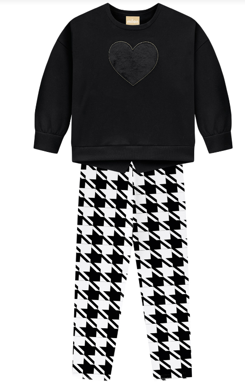 Milon - Black Heart Sweatshirt & Leggings Set