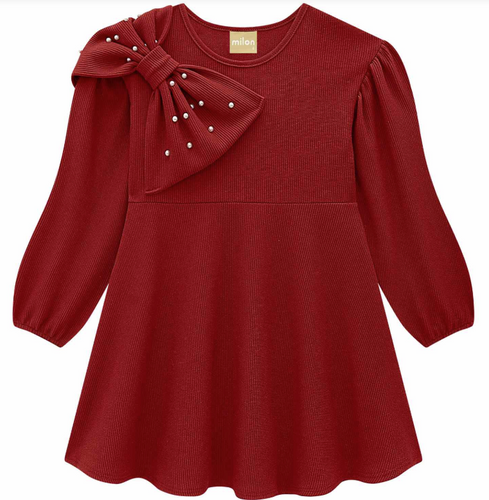 Milon - Red Knit Dress w/Bow & Pearls