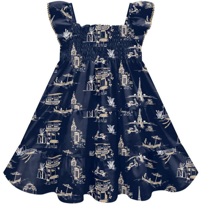 Mion - Paris Print Navy Dress