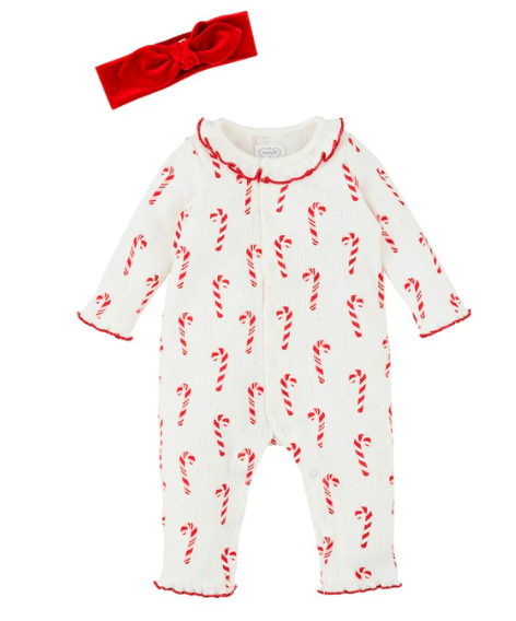 Mud Pie-  Candy Cane One Piece & Headband
