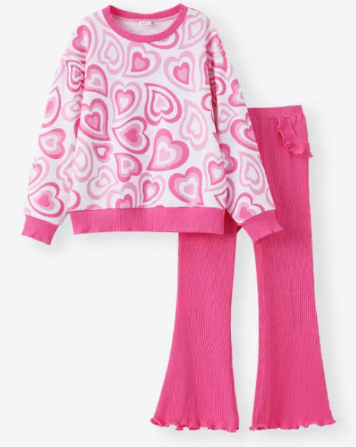 PatPat - 2 Pc. Heart Sweatshirt and Flare Pant Set