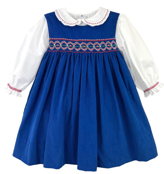 Petit Ami - Blue Corduroy Smocked Dress