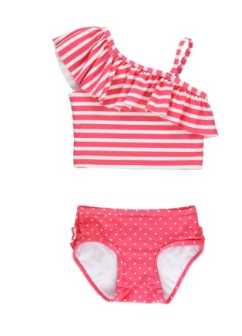 Ruffle Butts - One Shoulder Hot Pink Tankini