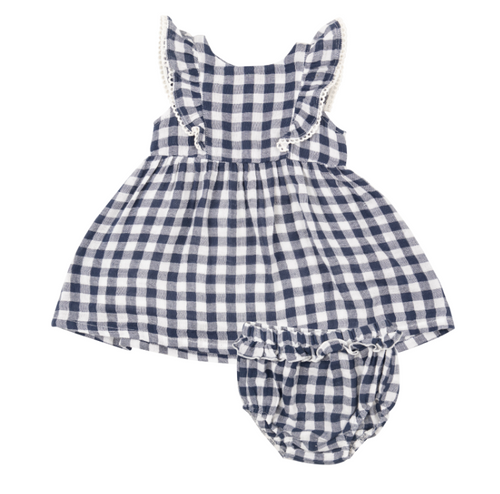 Angel Dear - Navy Gingham Ruffle Dress and Diaper Cover