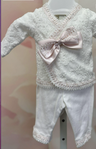 Bebe Gabrielle - Pink Bow Trimmed Lacey Outfit