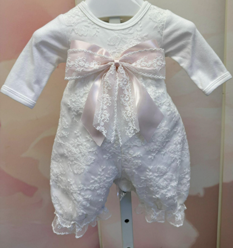 Bebe Gabrielle - Pink Bow Trimmed Lace Romper