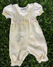 Load image into Gallery viewer, Bebe Gabrielle - Lace / Pink Belt Romper