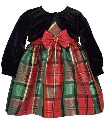 Bonnie Jean - Plaid Taffeta Dress/ Cardi Set