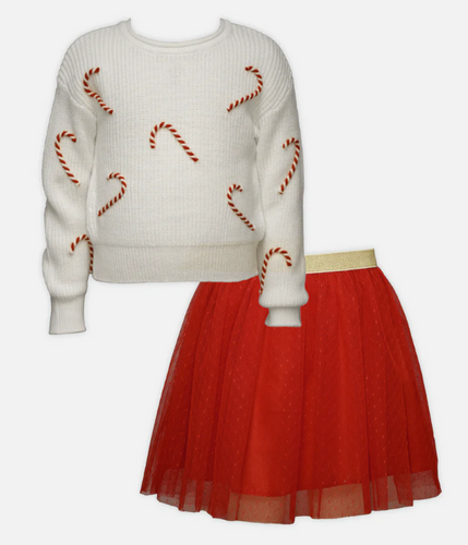 Bonnie Jean -  Candy Cane Skirt Set