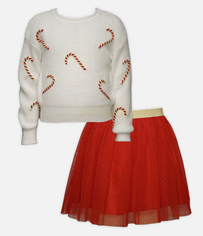 Bonnie Jean -  Candy Cane Skirt Set