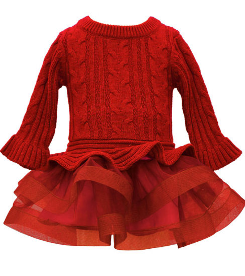 Bonnie Jean - Cable Sweater Dress with Horsehair Skirt