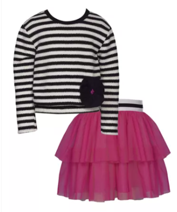 Bonnie Jean - Striped Sweater & Skirt Set