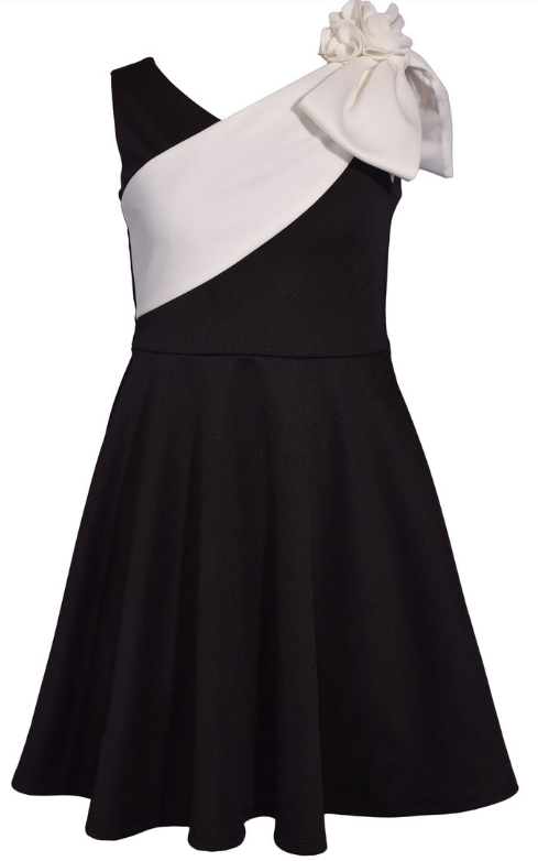 Bonnie Jean - Black & Cream Skater Dress w/ Bow