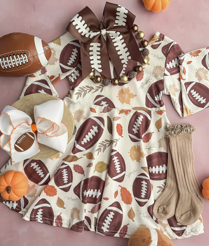 Faire - Football & Fall Leaves Twirl Dress