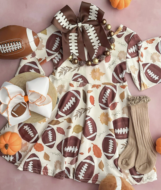 Faire - Football & Fall Leaves Twirl Dress