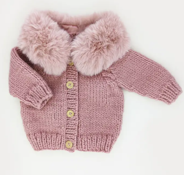 Huggalugs- Fur Collar Rosy Cardigan