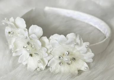 Kid’s Dream - Satin Headband w/ Flowers and Gems HB018