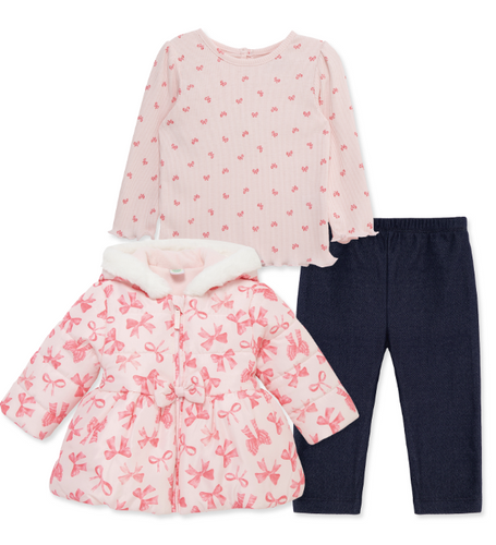 Little Me -  Bows & Denim 3pc Jacket Set