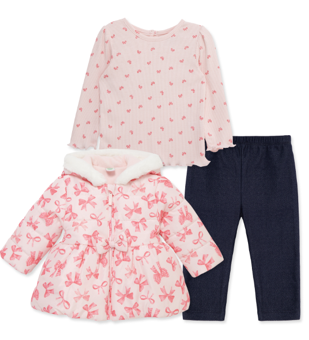 Little Me -  Bows & Denim 3pc Jacket Set