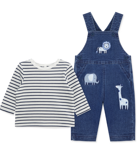 Little Me - 2 Pc. Overall Set Denim Animal