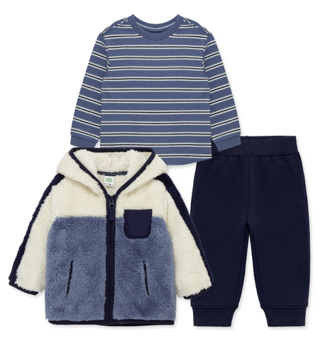 Little Me -Blue 3pc Sherpa Jacket Set