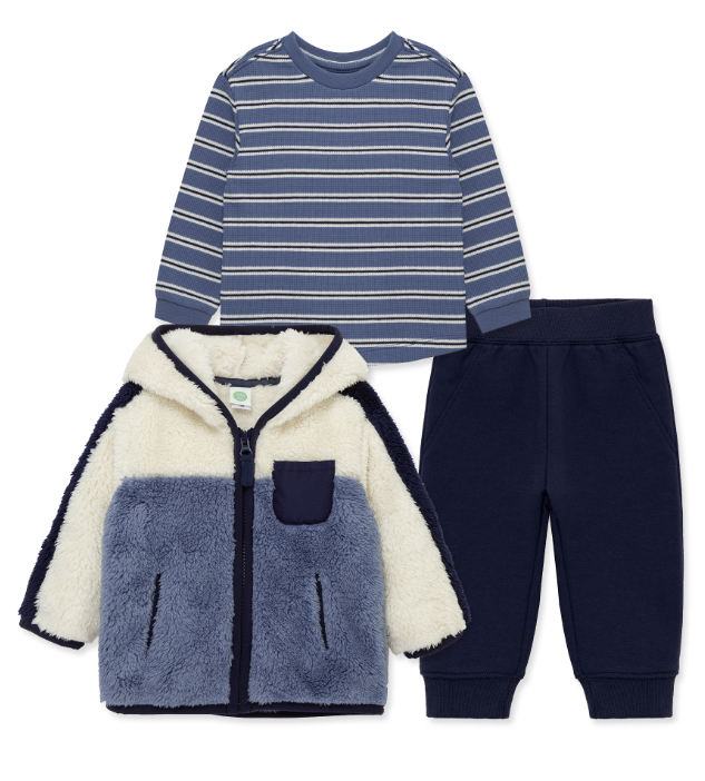 Little Me -Blue 3pc Sherpa Jacket Set
