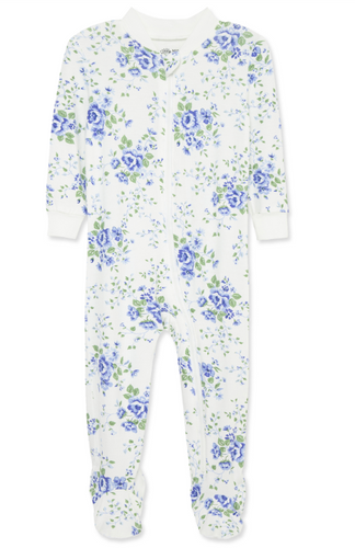 Little Me - Blue Floral Zip Front Footie