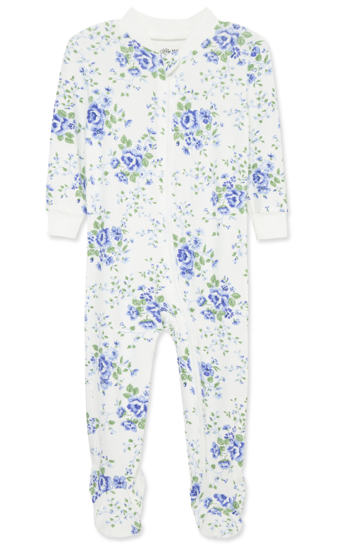 Little Me - Blue Floral Zip Front Footie