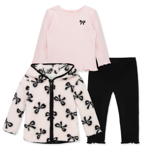 Little Me - Bow 3-pc Sherpa Jacket Set