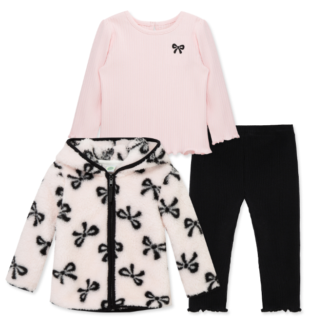 Little Me - Bow 3-pc Sherpa Jacket Set
