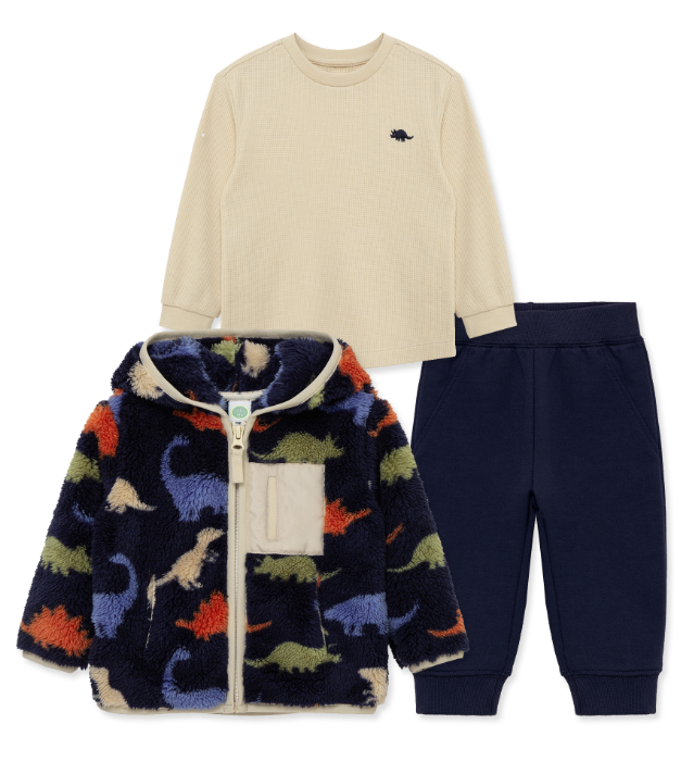 Little Me - Dino 3-pc Sherpa Jacket Set
