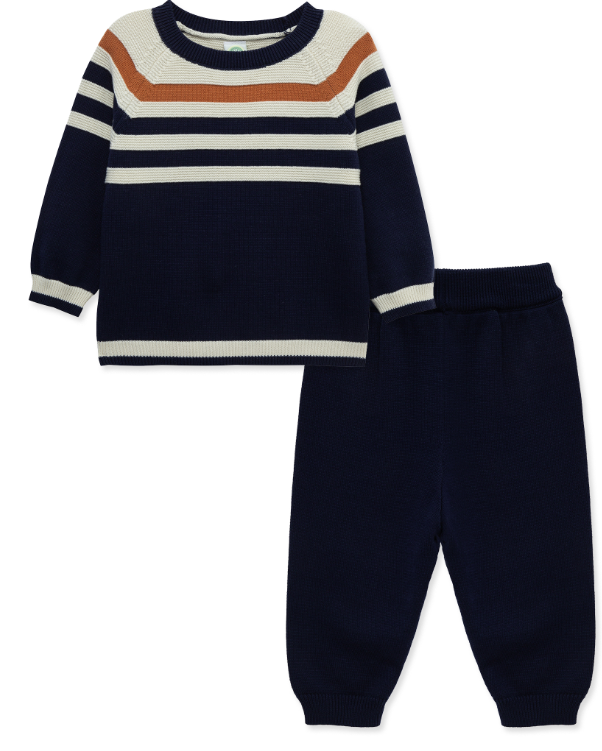 Little Me - Navy w/ Stripes Sweater Set