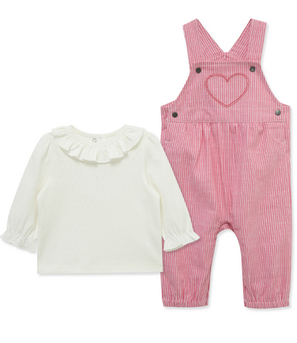 Little Me - 2 Pc. Overall Set Striped Heart