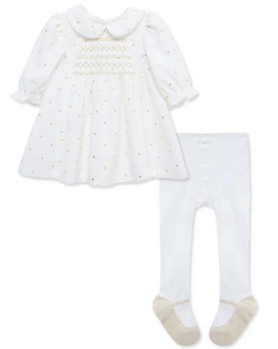Little Me - Velour Party Bows Dress + Tights Set