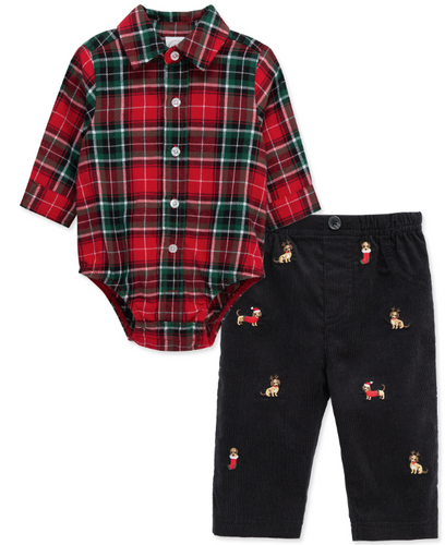 Little Me - Party Pups + Plaid 2 Pc. Outfit