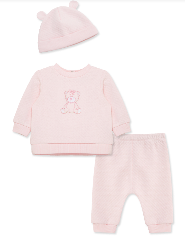 Little Me - Joyful Bears Quilted Outfit + Hat