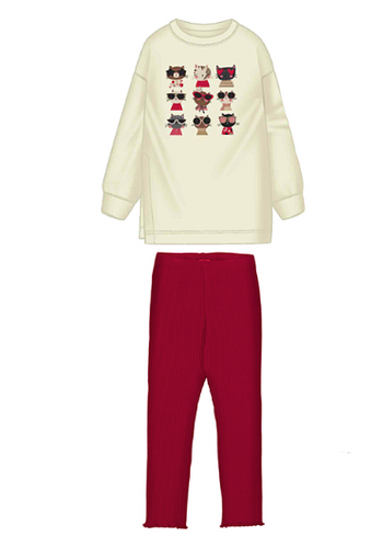 Mayoral - Cat Faces Pullover + Leggings Set