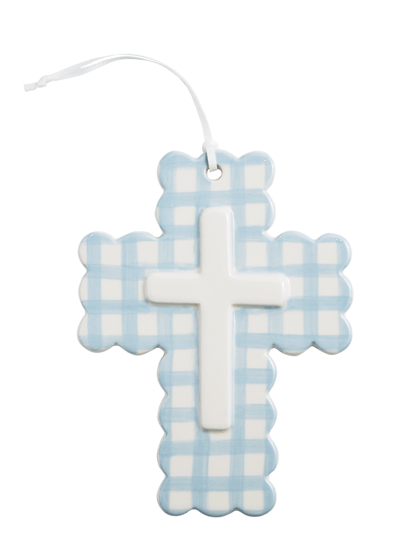 Mud Pie - Gingham Ceramic Cross (More Colors) : Connie's Children's Shop