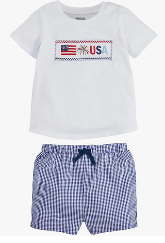 Mud Pie- Flag Smocked Short Set