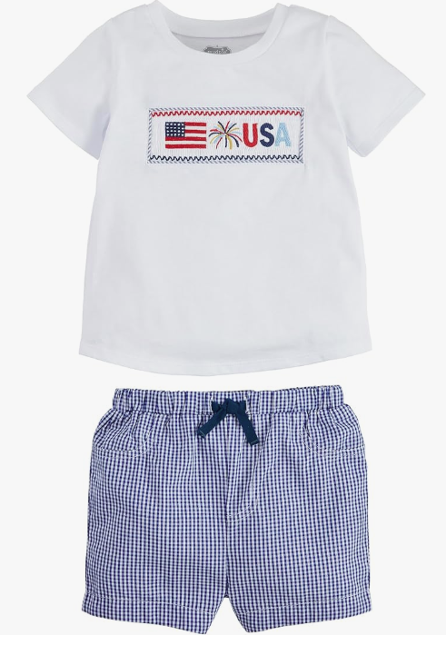 Mud Pie- Flag Smocked Short Set