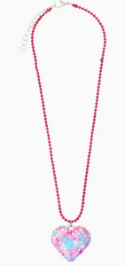 Pink Poppy - Puffy Rhinestone Heart Necklace (More Colors)
