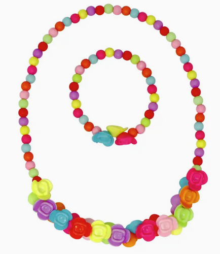 Pink Poppy - Bright Bead Roses Necklace/ Bracelet Set