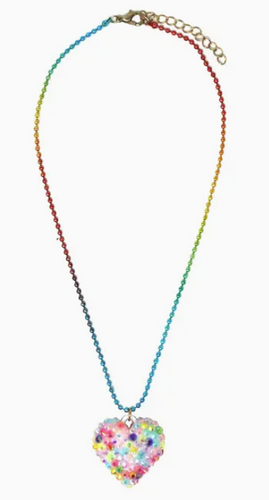 Pink Poppy - Puffy Rhinestone Heart Necklace (More Colors)