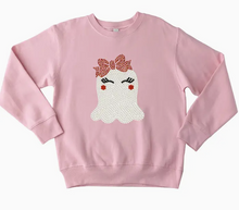 Load image into Gallery viewer, Sparkle Sisters - Studded Ghost with Orange Bow Sweatshirt (More Colors)
