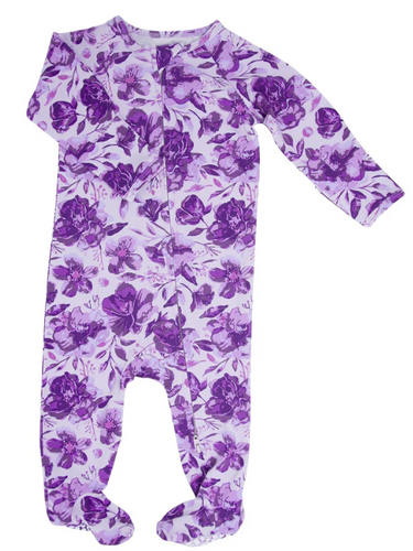 Sweet Bamboo - Purple Floral Amelia Bedelia Zipper Footie
