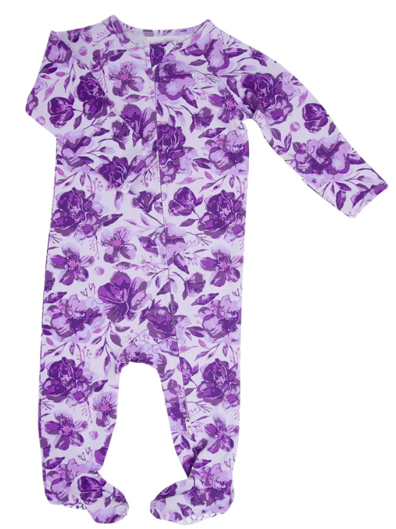 Sweet Bamboo - Purple Floral Amelia Bedelia Zipper Footie